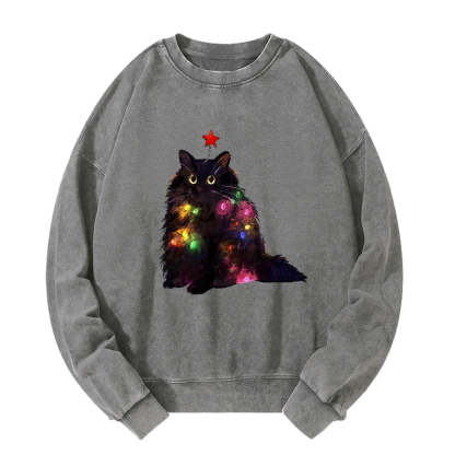 Christmas Lights Cat Washed Sweatshirt