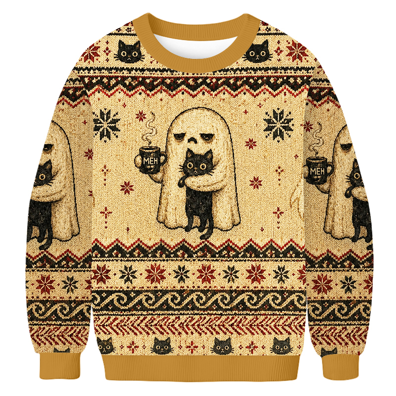 Baddiecat Halloween Ghost Black Cat Ugly Sweatshirt