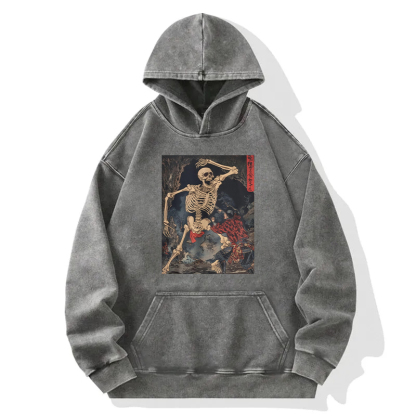 Japanese Horror Skeleton Washed Hoodie