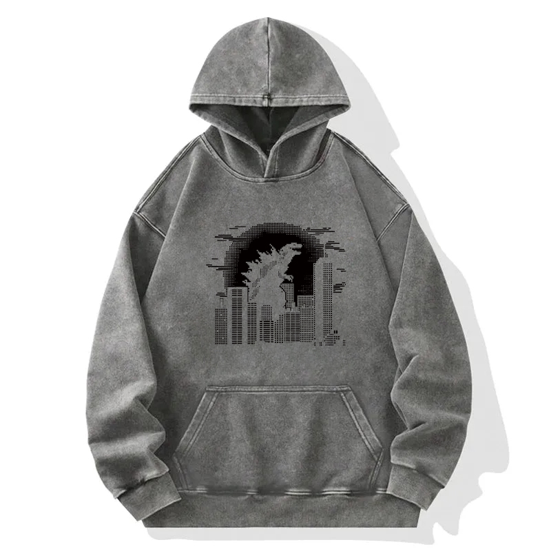Godzilla In The City Washed Hoodie