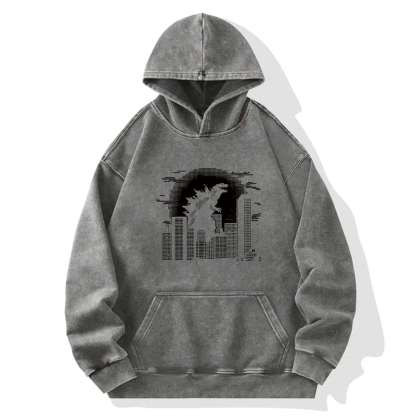 Godzilla In The City Washed Hoodie