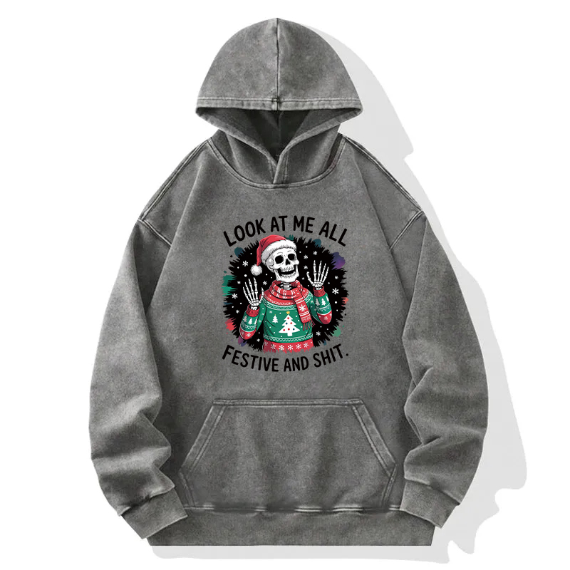 Funny Skeleton Christmas Washed Hoodie