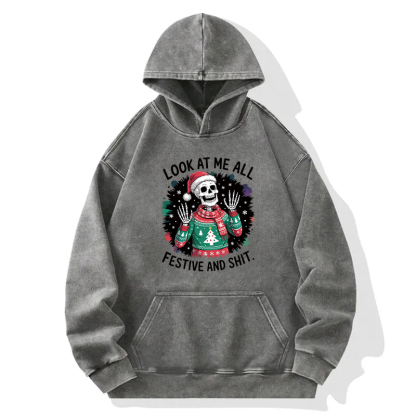 Funny Skeleton Christmas Washed Hoodie