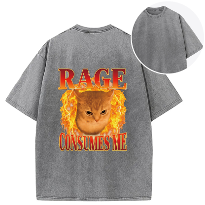 Rage Consumes Me Edgy Funny Cat Meme Back Washed T-Shirt