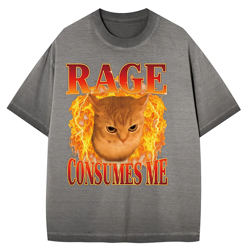 Rage Consumes Me Edgy Funny Cat Meme Gradient Washed T-Shirt