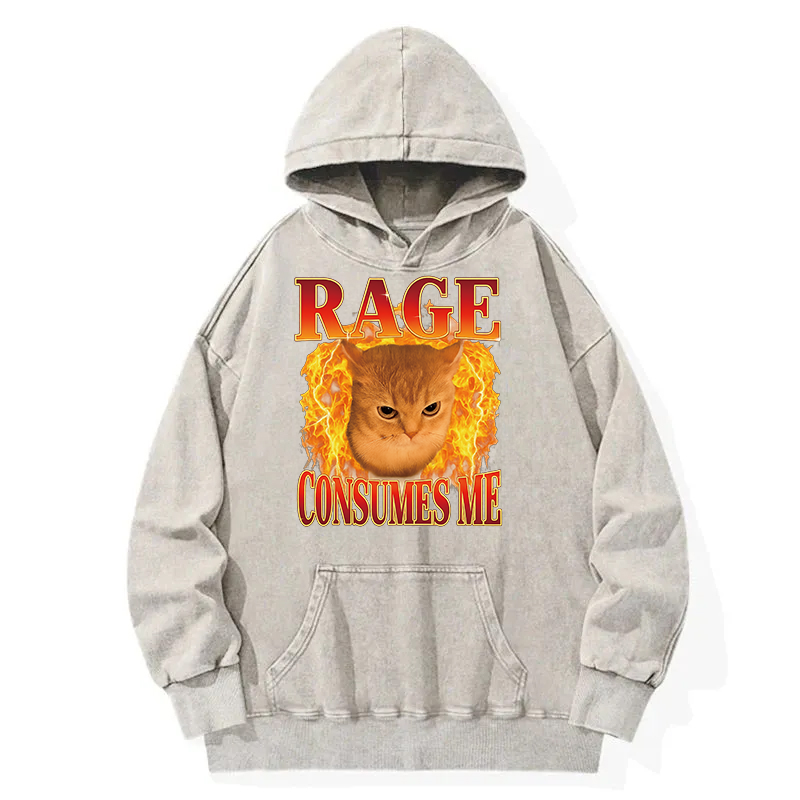 Rage Consumes Me Edgy Funny Cat Meme Washed Hoodie