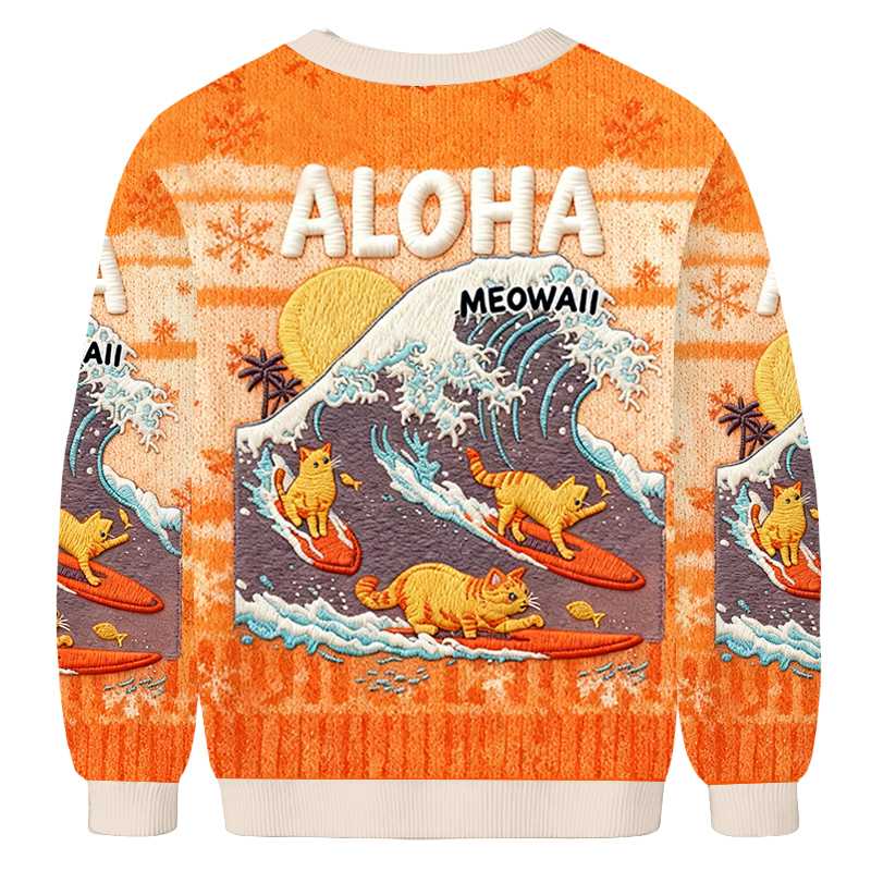 Baddiecat Free Surfing Cat Christmas Ugly Sweatshirt