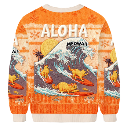 Baddiecat Free Surfing Cat Christmas Ugly Sweatshirt