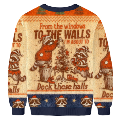 Baddiecat Funny Christmas Raccoon Digital Design Christmas Ugly Sweatshirt