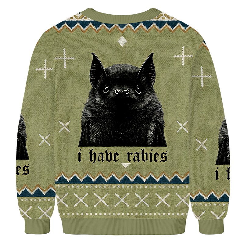 Baddiecat I Have Rabies Bat Pattern Ugly Sweatshirt