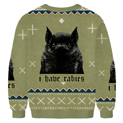 Baddiecat I Have Rabies Bat Pattern Ugly Sweatshirt
