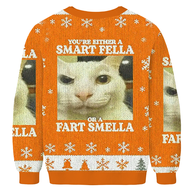 Baddiecat Smart Fella Or Fart Smella Cat Christmas Ugly Sweatshirt
