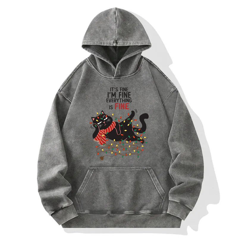 Christmas Is Fine Cat Washed Hoodie