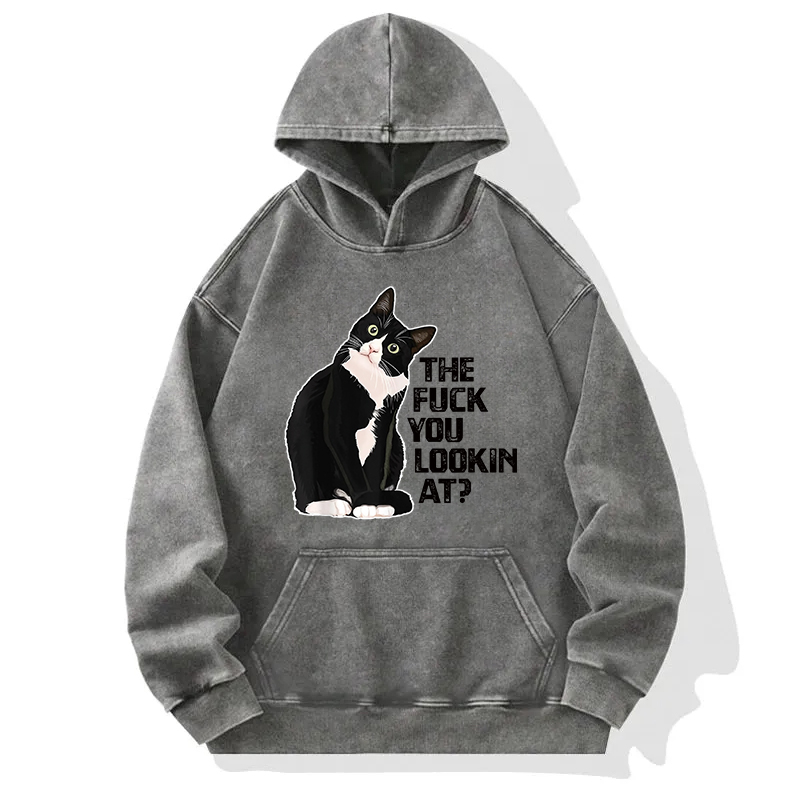 The Fxxk You Lookin At Cat? Washed Hoodie
