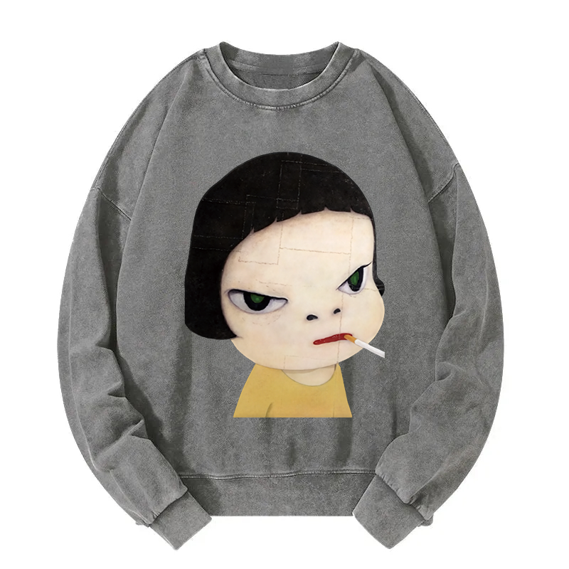 Too Young To Die Smoking Girl Washed Sweatshirt