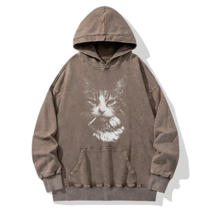 Cool Cat Smoking Washed Hoodie