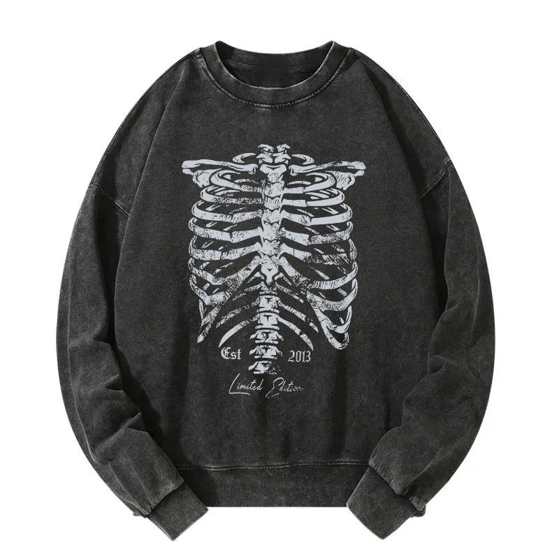 Gothic Ribcage Skeleton Washed Sweatshirt