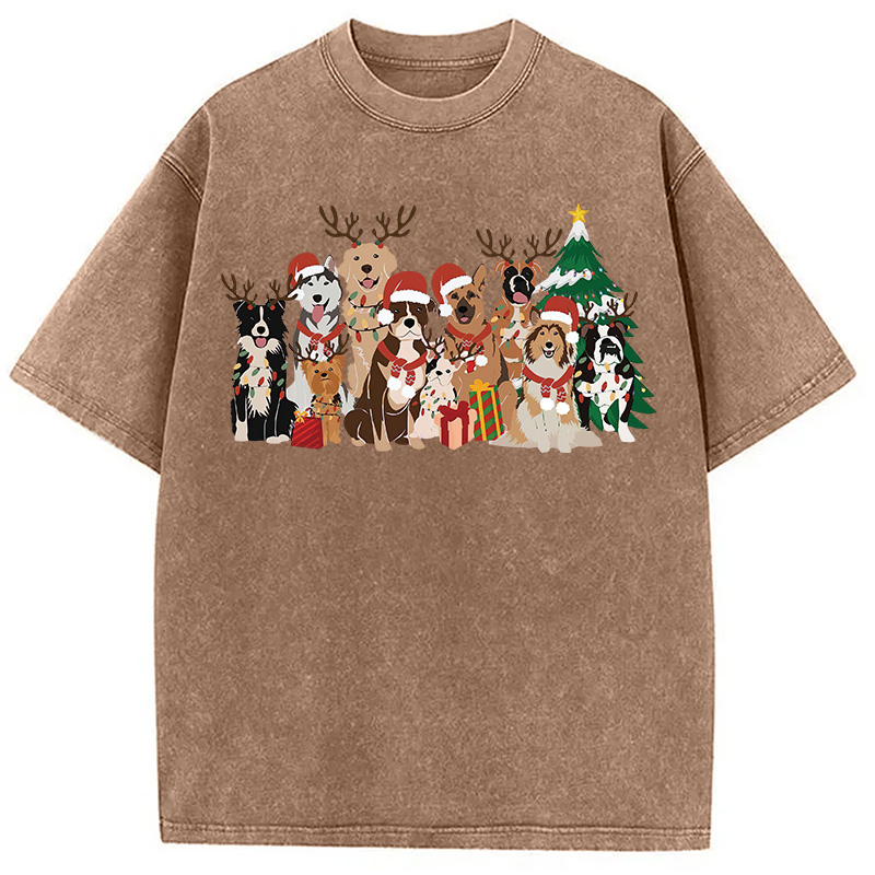 Christmas Dogs Washed T-Shirt