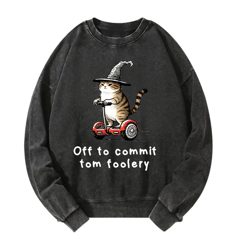 Off To Commit Cat Washed Sweatshirt