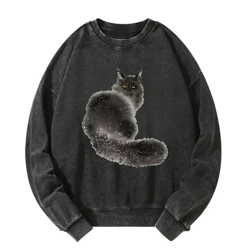 Ink Painting Cat Washed Sweatshirt