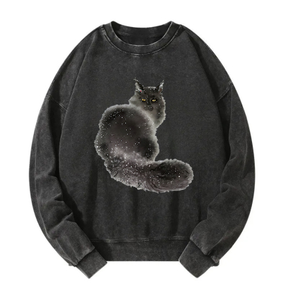 Ink Painting Cat Washed Sweatshirt