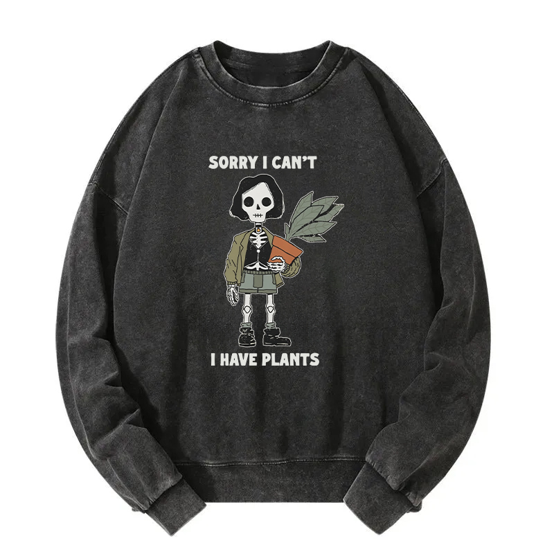 Skeleton Girl Holds A Plant Washed Sweatshirt