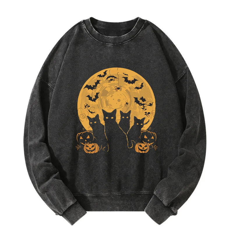 Cat Halloween Moon Washed Sweatshirt