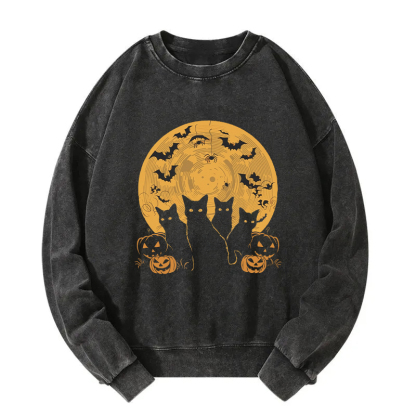 Cat Halloween Moon Washed Sweatshirt