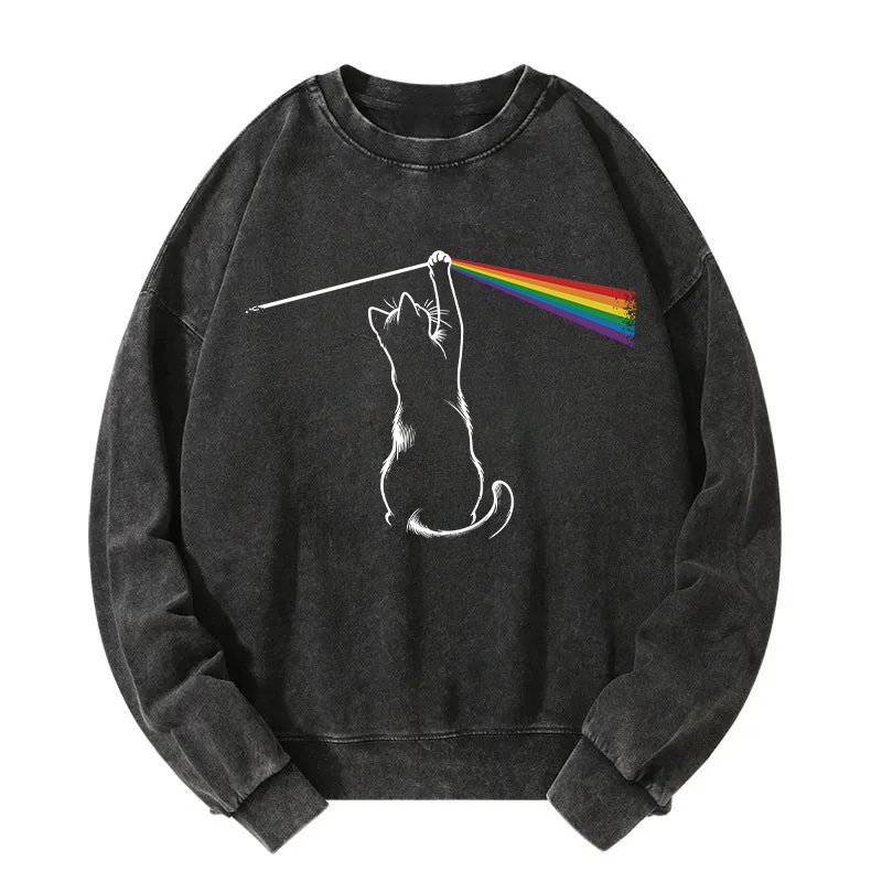 Funny Cat Rock Music Washed Sweatshirt