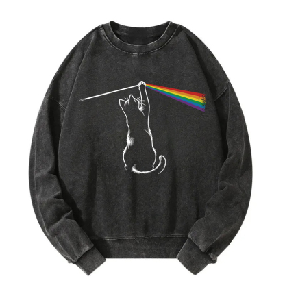 Funny Cat Rock Music Washed Sweatshirt