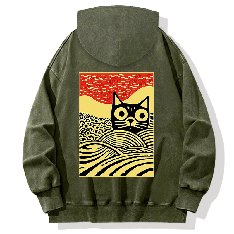 Meow Kawaii Cat Japanese Back Washed Hoodie