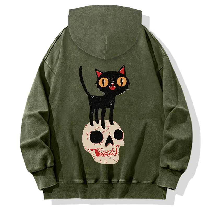 Look What The Halloween Cat Back Washed Hoodie