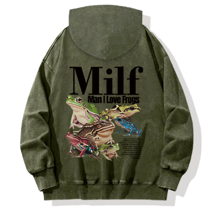 Man I Love Frogs Meme Back Washed Hoodie