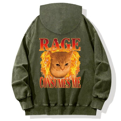 Rage Consumes Me Edgy Funny Cat Meme Back Washed Hoodie