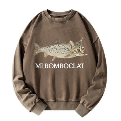 Bomboclat Fish Cat Meme Washed Sweatshirt