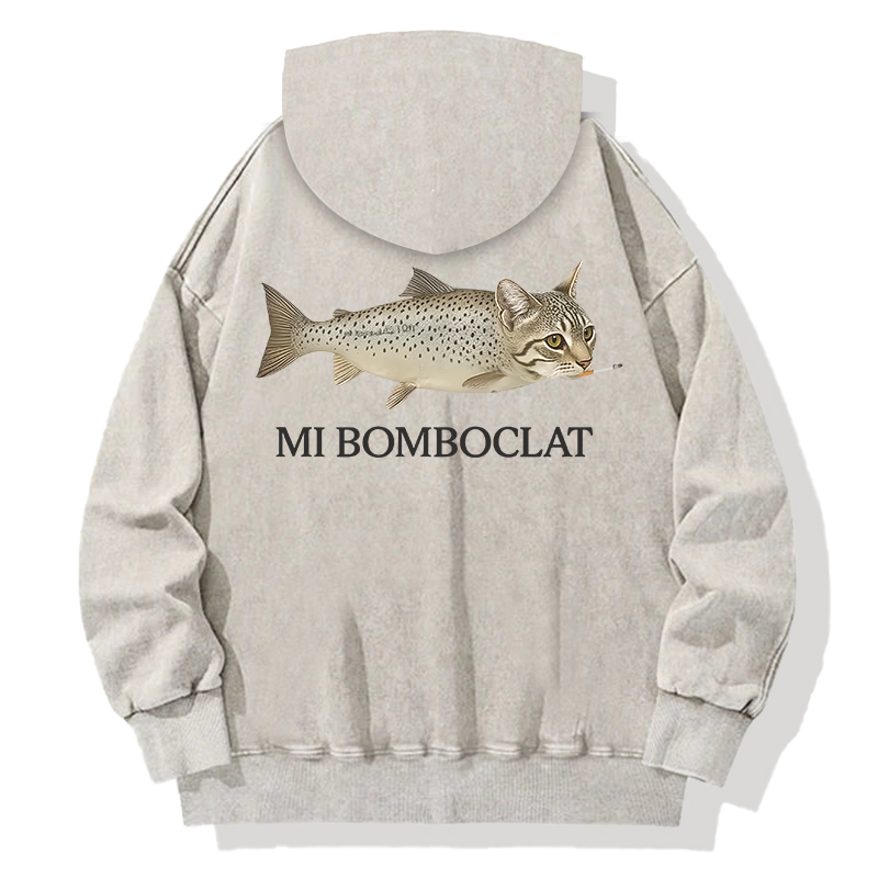 Bomboclat Fish Cat Meme Back Washed Hoodie