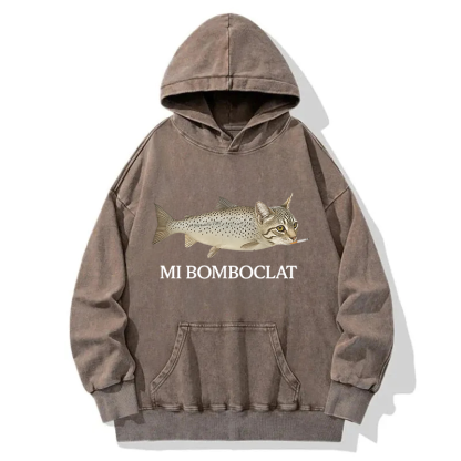 Bomboclat Fish Cat Meme Washed Hoodie