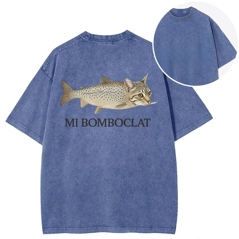 Bomboclat Fish Cat Meme Back Washed T-Shirt