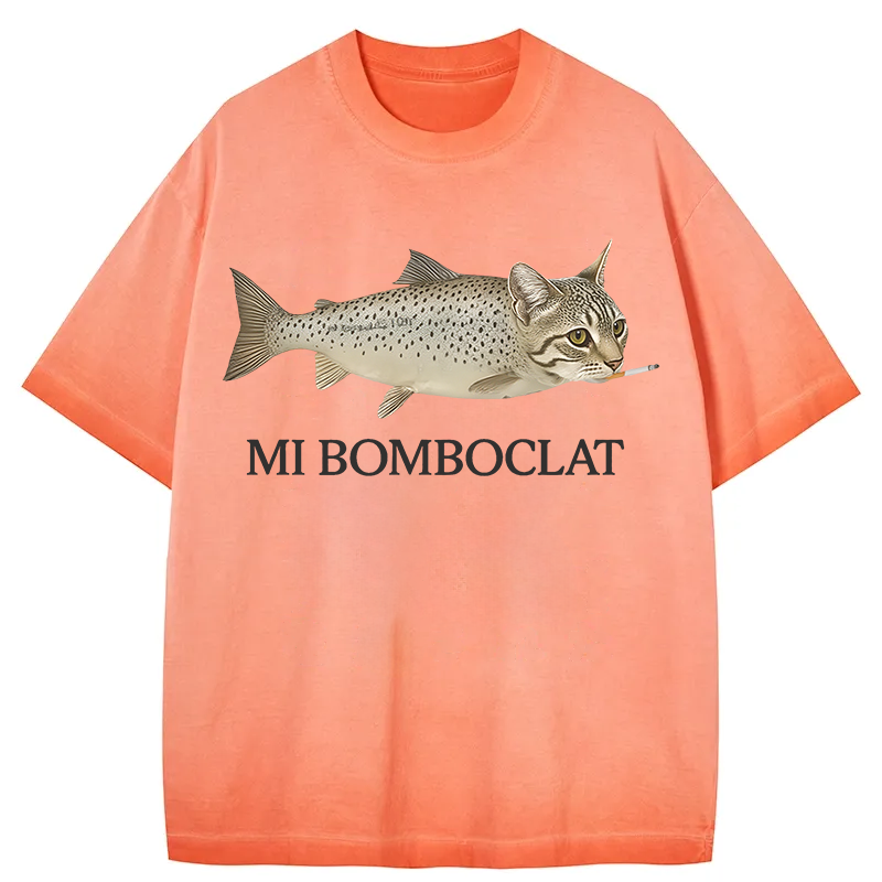 Bomboclat Fish Cat Meme Gradient Washed T-Shirt
