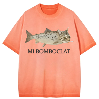 Bomboclat Fish Cat Meme Gradient Washed T-Shirt