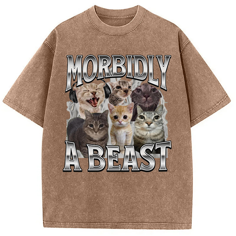 Morbidly A Beast Cat Meme Washed T-Shirt