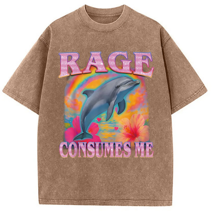 Rage Consumes Me Dolphin Meme Washed T-Shirt