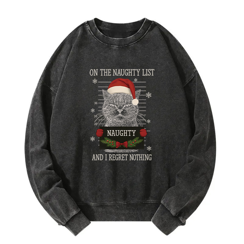 Christmas Naughty Cat Washed Sweatshirt