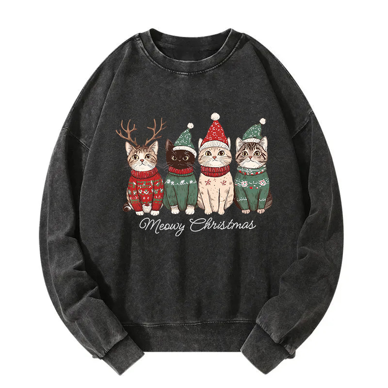 Meowy Christmas Cats Washed Sweatshirt