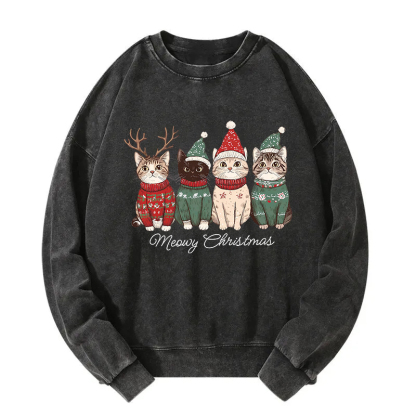 Meowy Christmas Cats Washed Sweatshirt