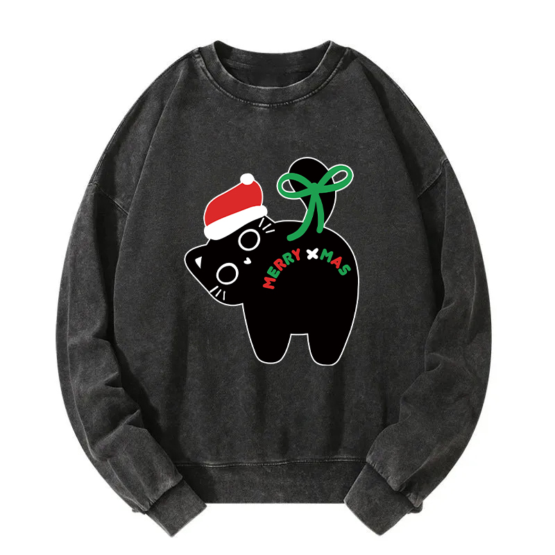Funny Merry Xmas Cat Washed Sweatshirt