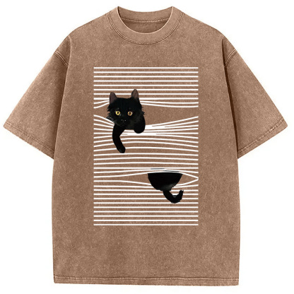 Cat Scratching Curtain Washed T-Shirt
