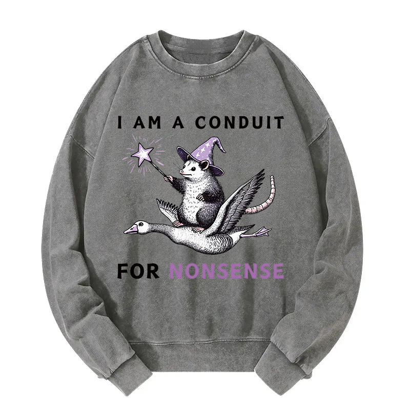 Opossum Riding Flying Goose Washed Sweatshirt