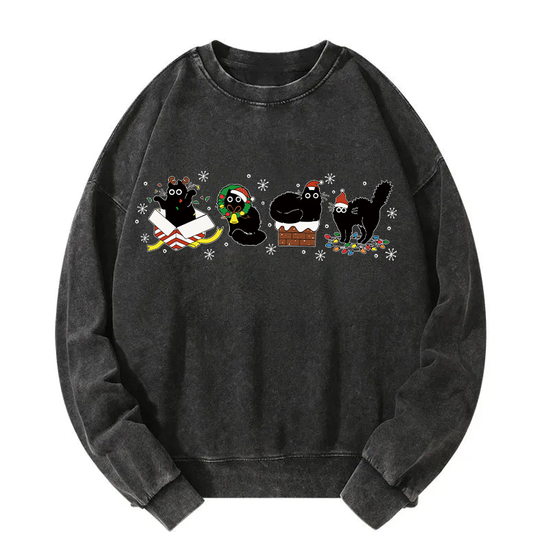 Christmas Black Cats Washed Sweatshirt