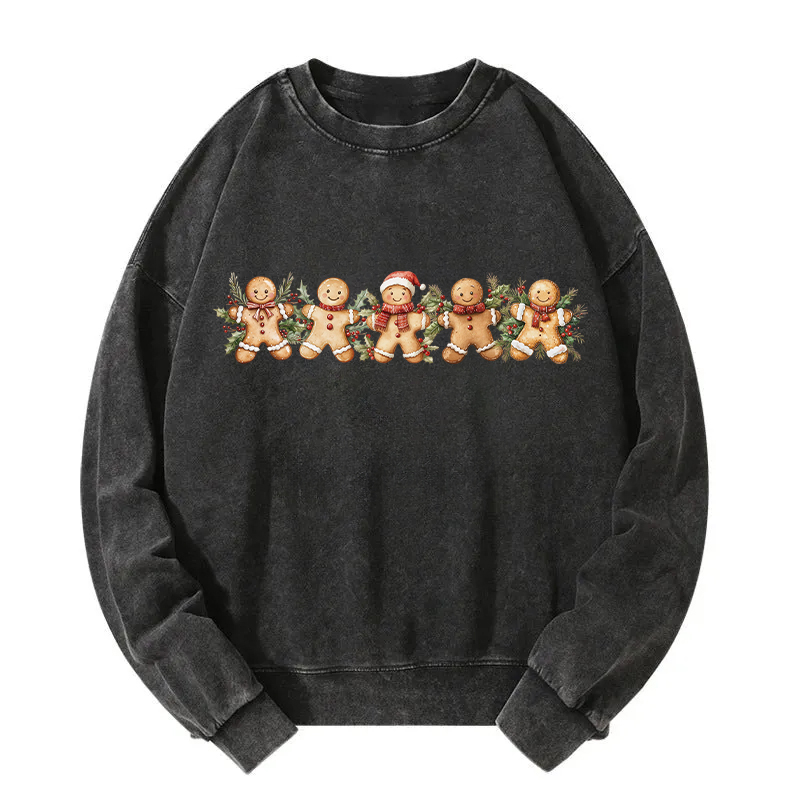 Christmas Cute Gingerbread Man Washed Sweatshirt